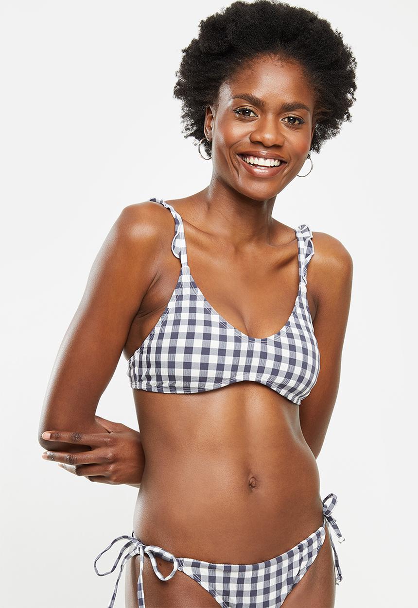 Cotton On - U crop bralette bikini top - iron gingham