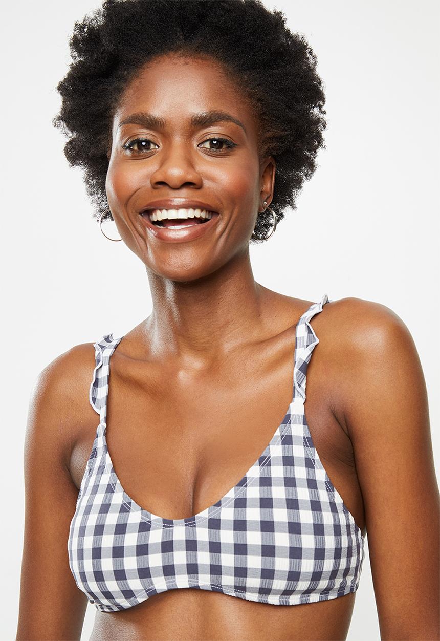 Cotton On - U crop bralette bikini top - iron gingham