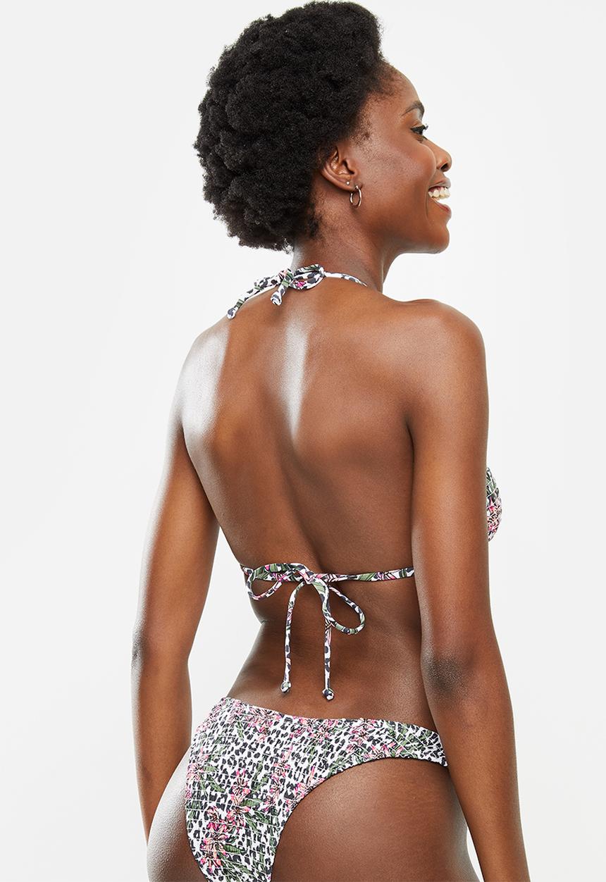 Cotton On - Slider triangle bikini top - tropical leopard shirred