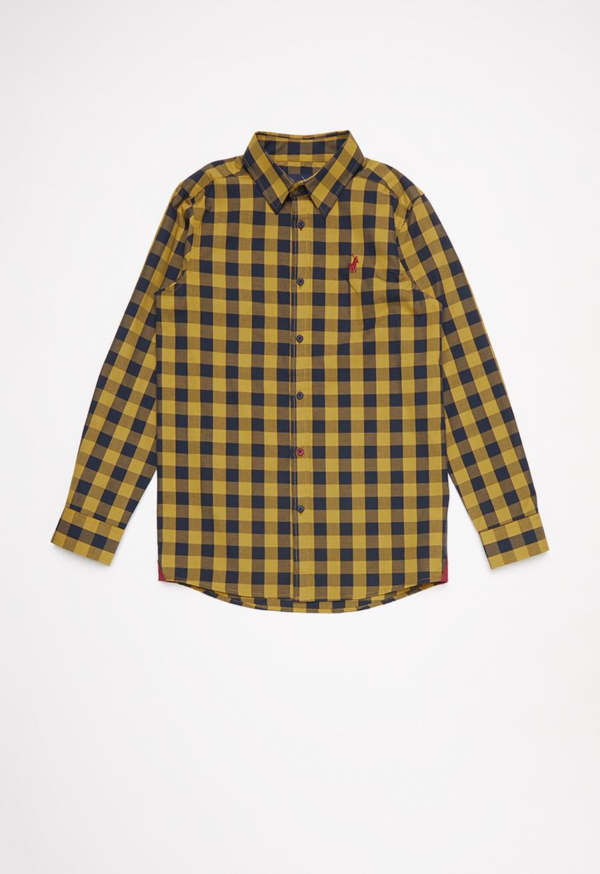 POLO - Boys denis long sleeve checked shirt - camel & navy