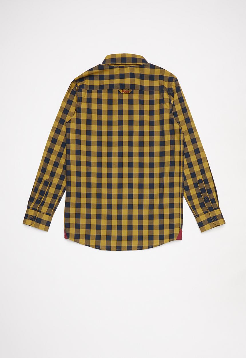 POLO - Boys denis long sleeve checked shirt - camel & navy