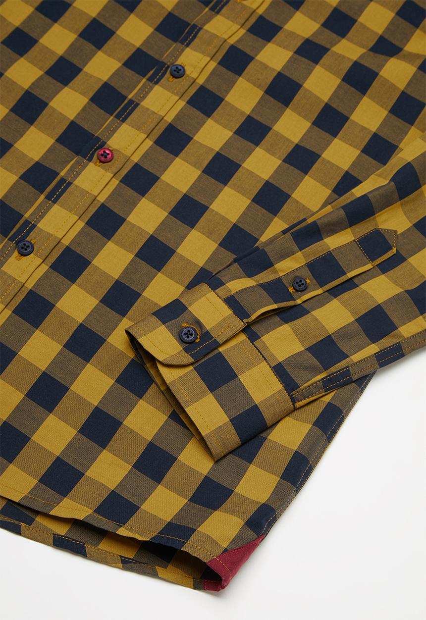 POLO - Boys denis long sleeve checked shirt - camel & navy