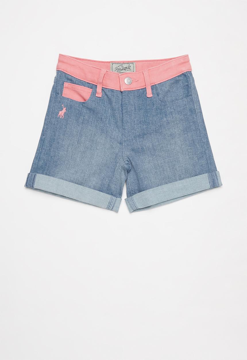 POLO - Girls anna colour blocked denim short - blue & pink