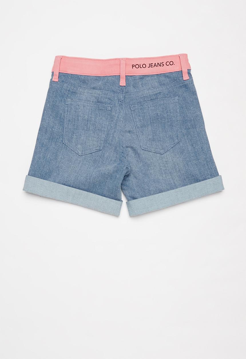 POLO - Girls anna colour blocked denim short - blue & pink