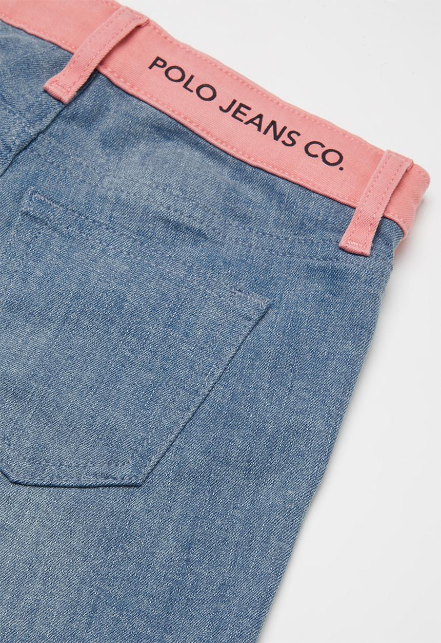 POLO - Girls anna colour blocked denim short - blue & pink