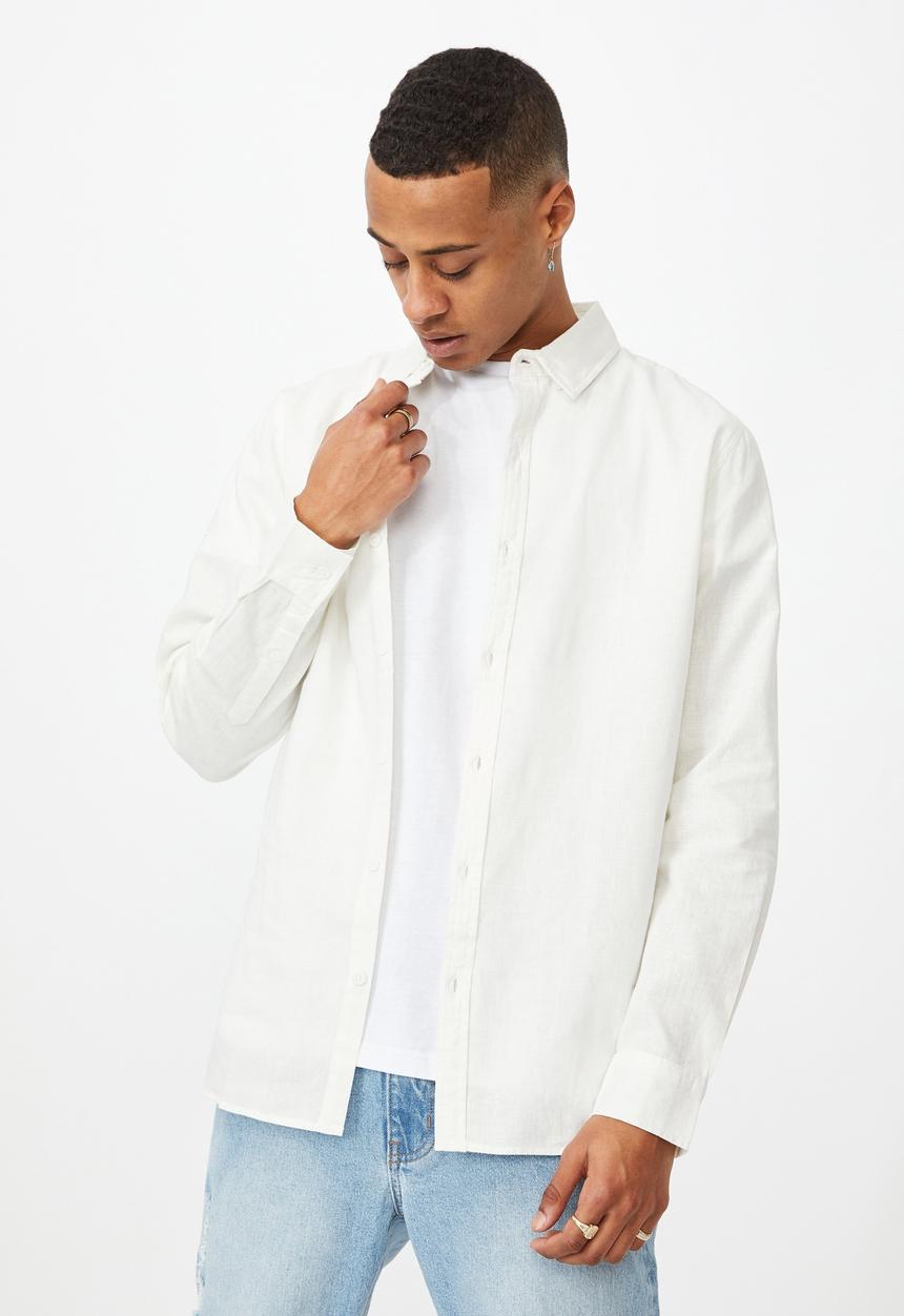 Cotton On - Linen cotton long sleeve shirt - white