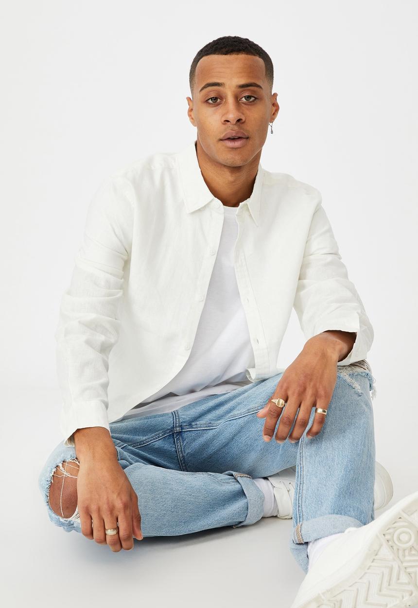 Cotton On - Linen cotton long sleeve shirt - white