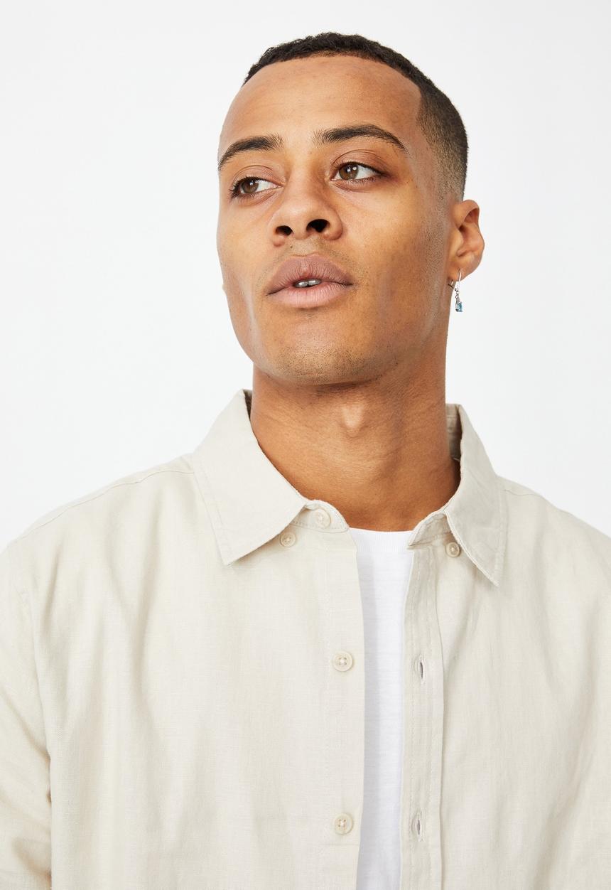 Cotton On - Linen cotton long sleeve shirt - white