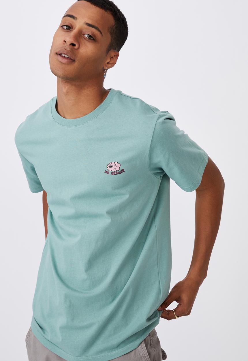 Cotton On - Tbar art T-shirt - washed teal/no brainer