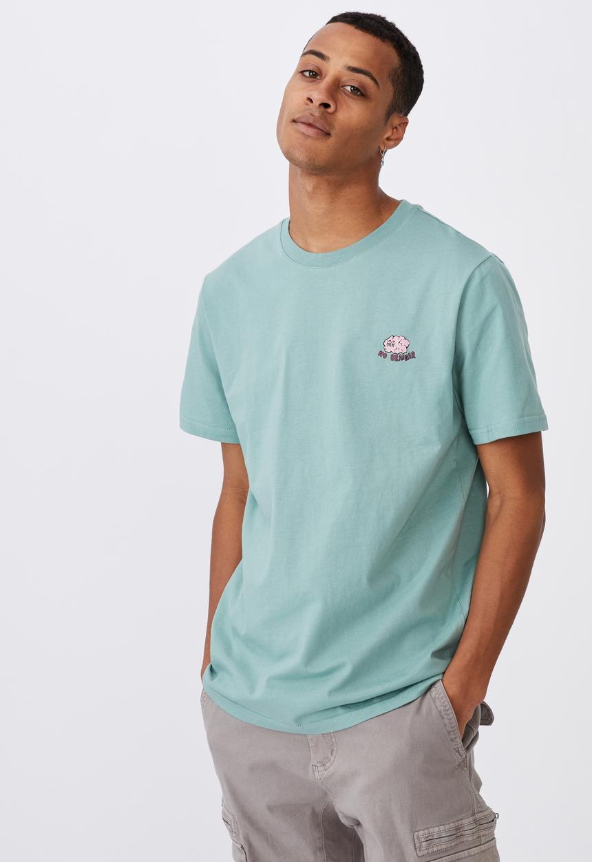 Cotton On - Tbar art T-shirt - washed teal/no brainer