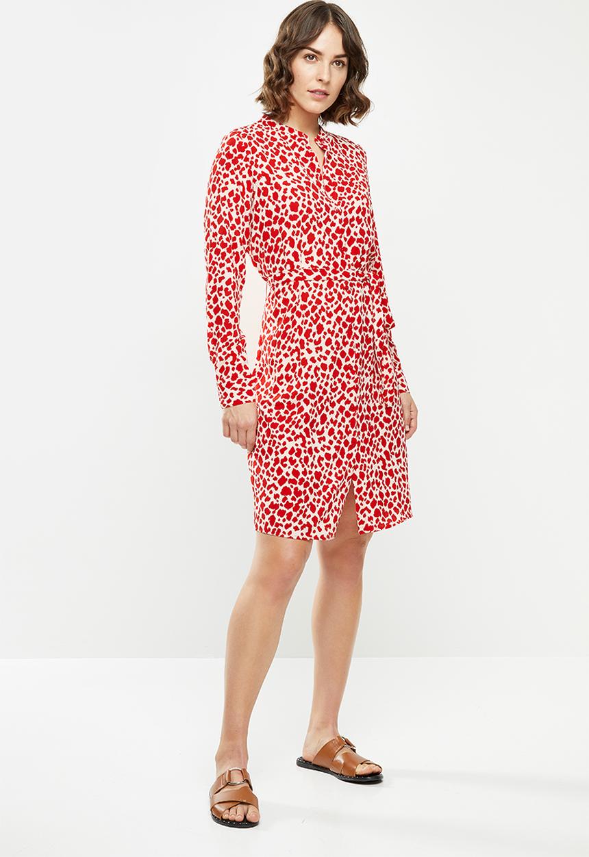 Vero Moda - Saga long sleeve abk shirt dress - red & white