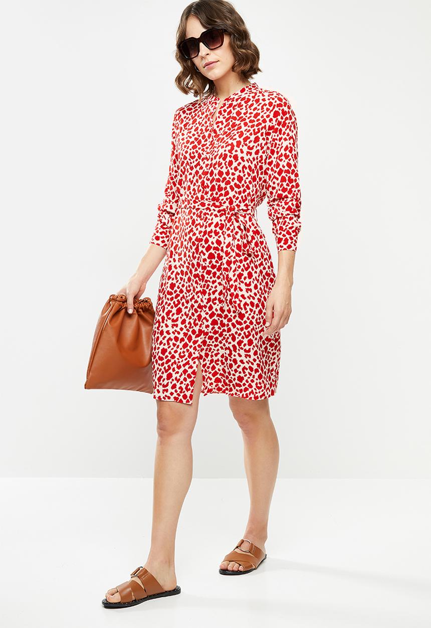 Vero Moda - Saga long sleeve abk shirt dress - red & white