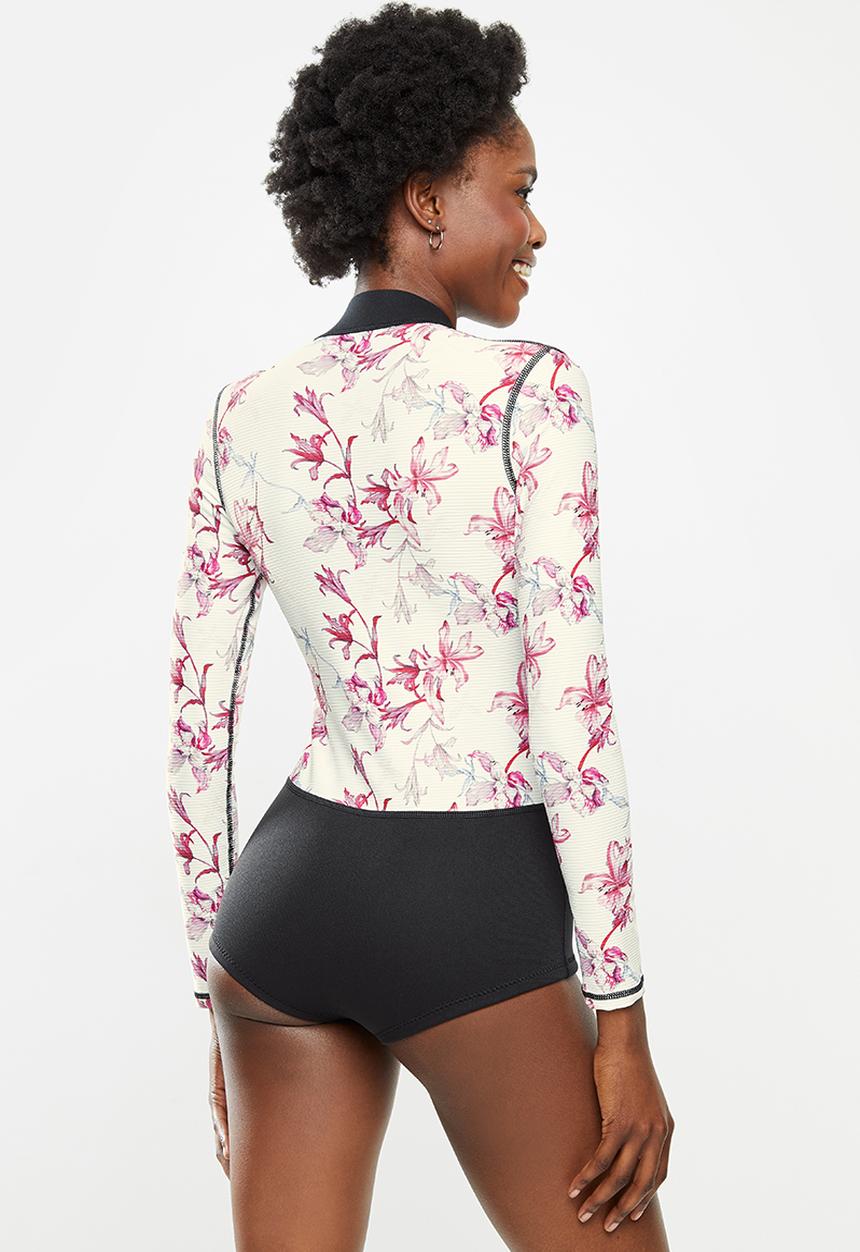 Lizzy - Alona floral neoprene thermal swimsuit - pink & black