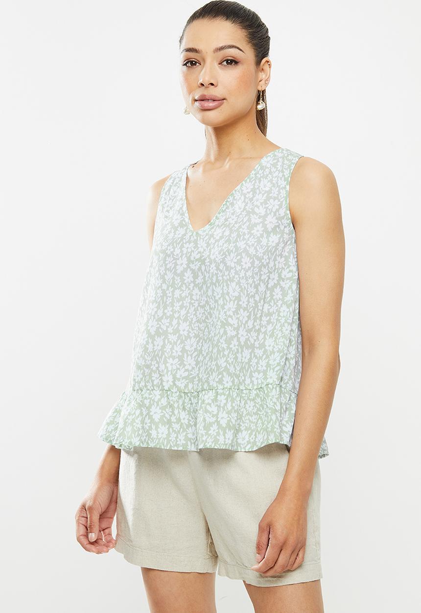 edit - Frill hem vest - green & white 