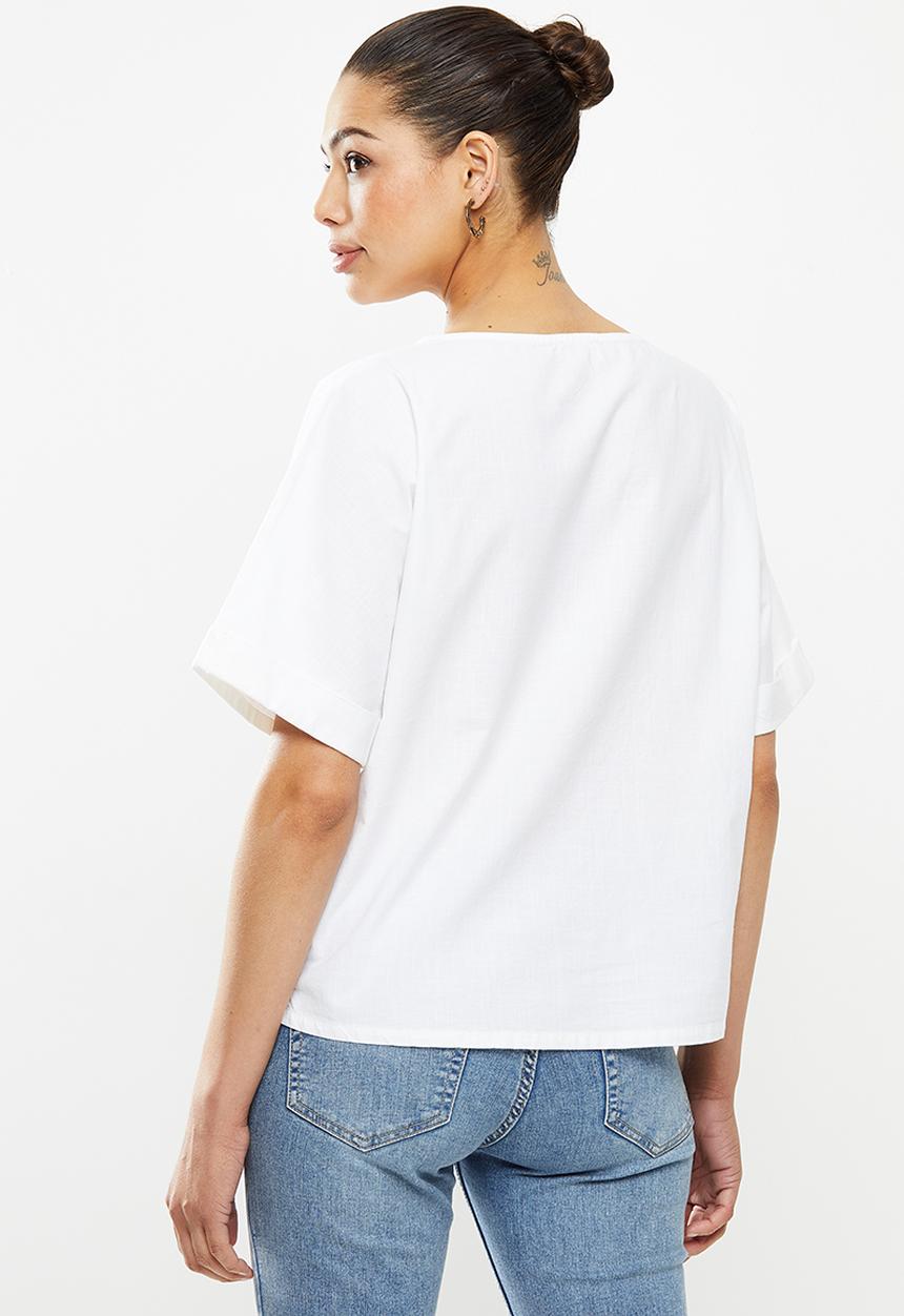 edit - Turn up short sleeve cotton boxy shell - white 
