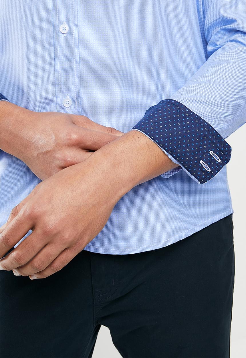 Ben Sherman - Jacquard ls shirt - mid blue