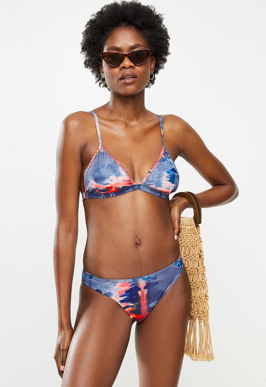 Lizzy - Celie fixed triangle bikini top with removable pads - navy & pink