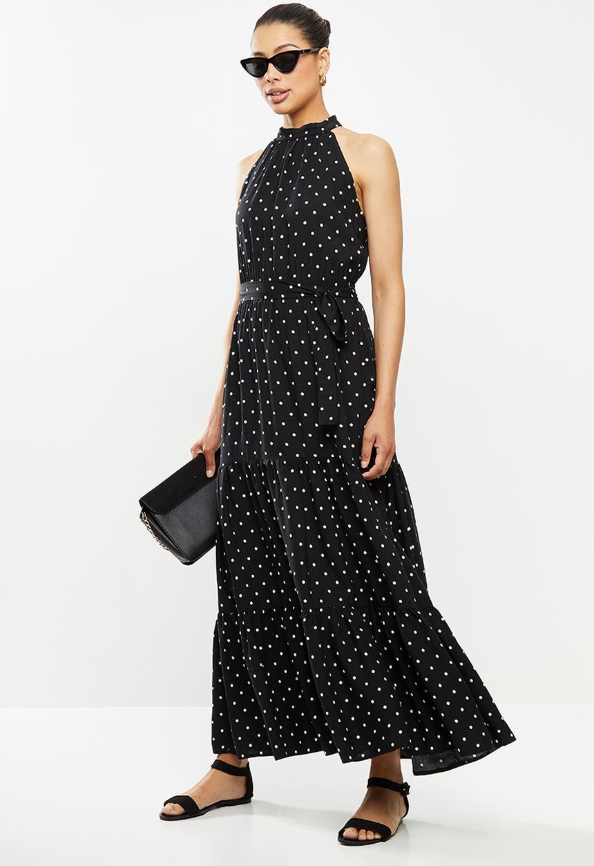 edit - Highneck tiered maxi - black & white 