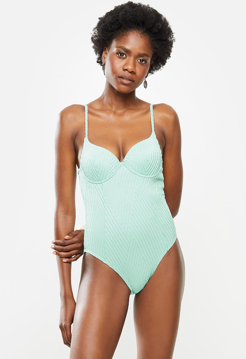 Lizzy - Caraway textured criss cross full costume - aqua