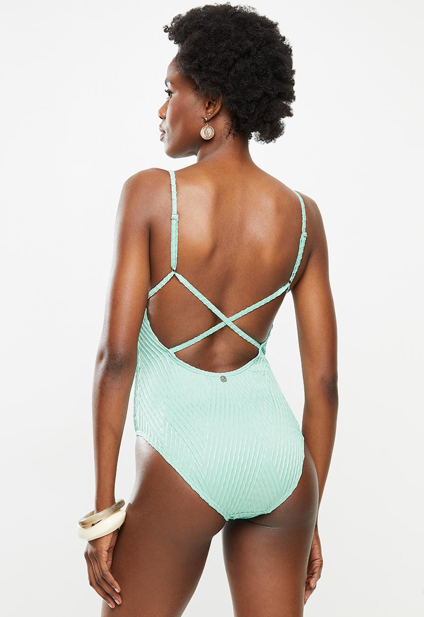 Lizzy - Caraway textured criss cross full costume - aqua