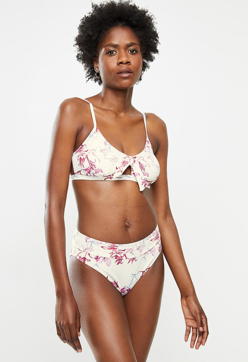 Lizzy - Bondi high waisted bikini bottoms - pink & white