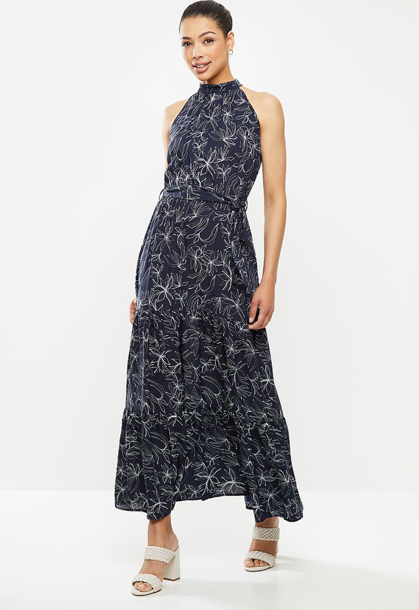 edit - Highneck tiered maxi - navy & white 