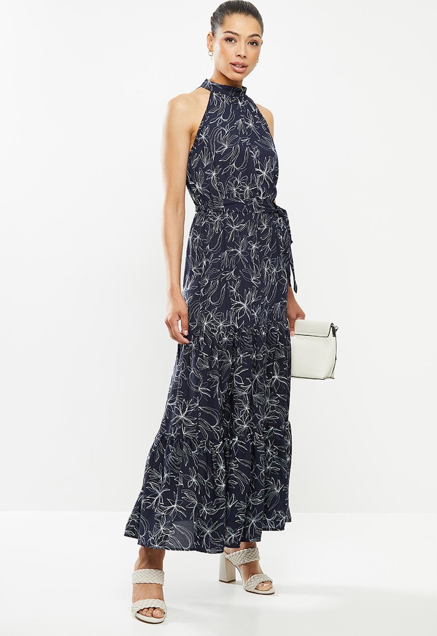 edit - Highneck tiered maxi - navy & white 