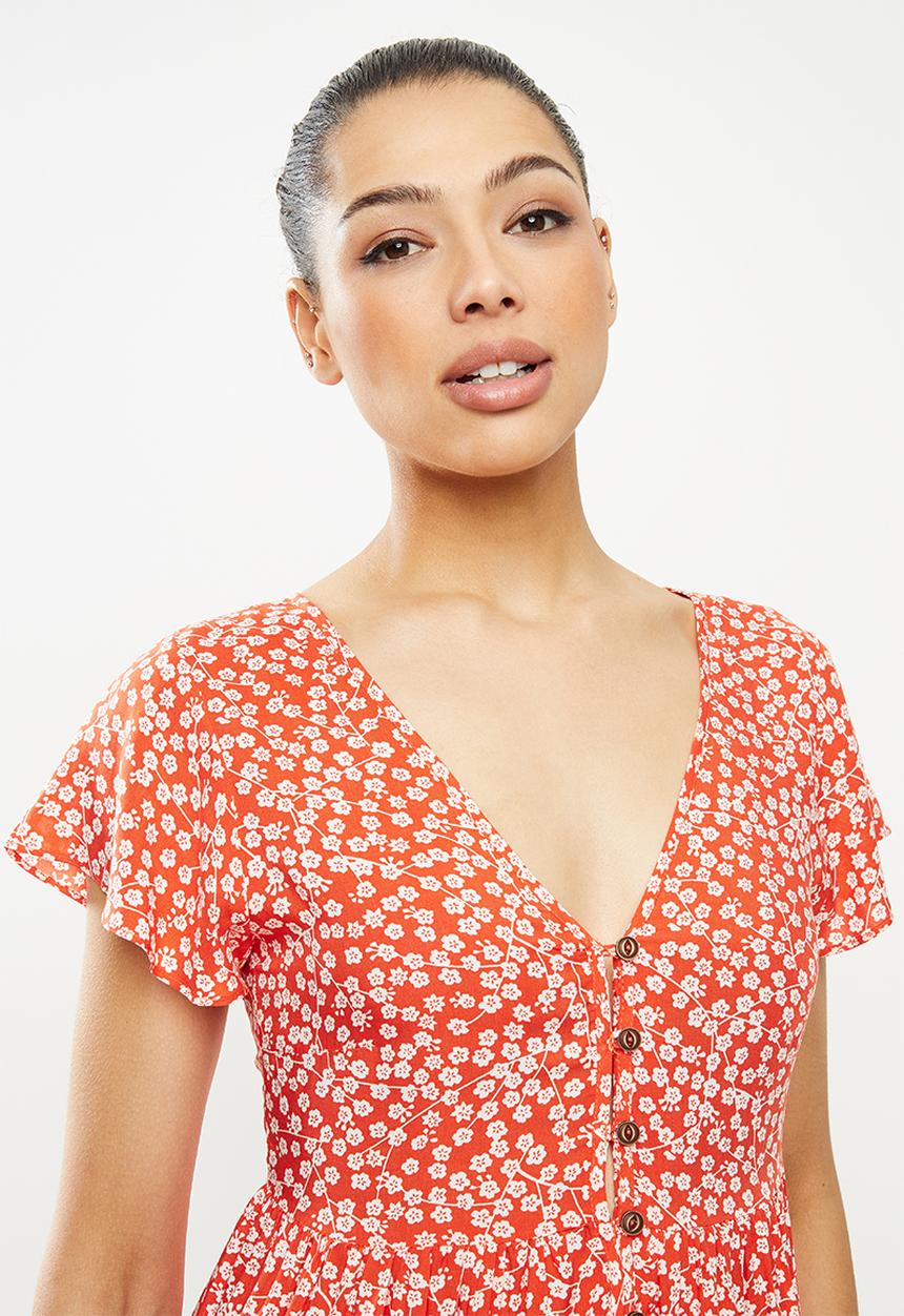 Revenge - Tiered tea dress - orange & white
