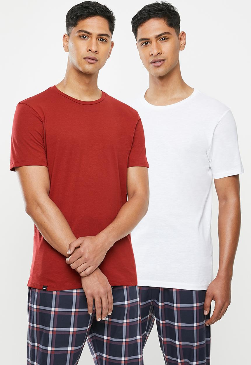 Superbalist - 2 pack scoop neck short sleeve sleep tee - white & red dahlia