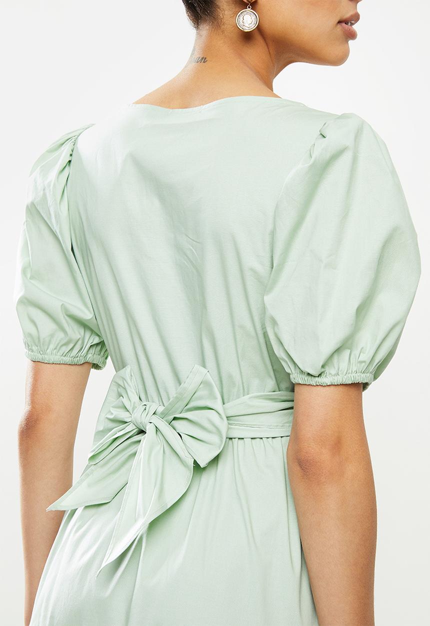 MILLA - Poplin wrap dress - sage