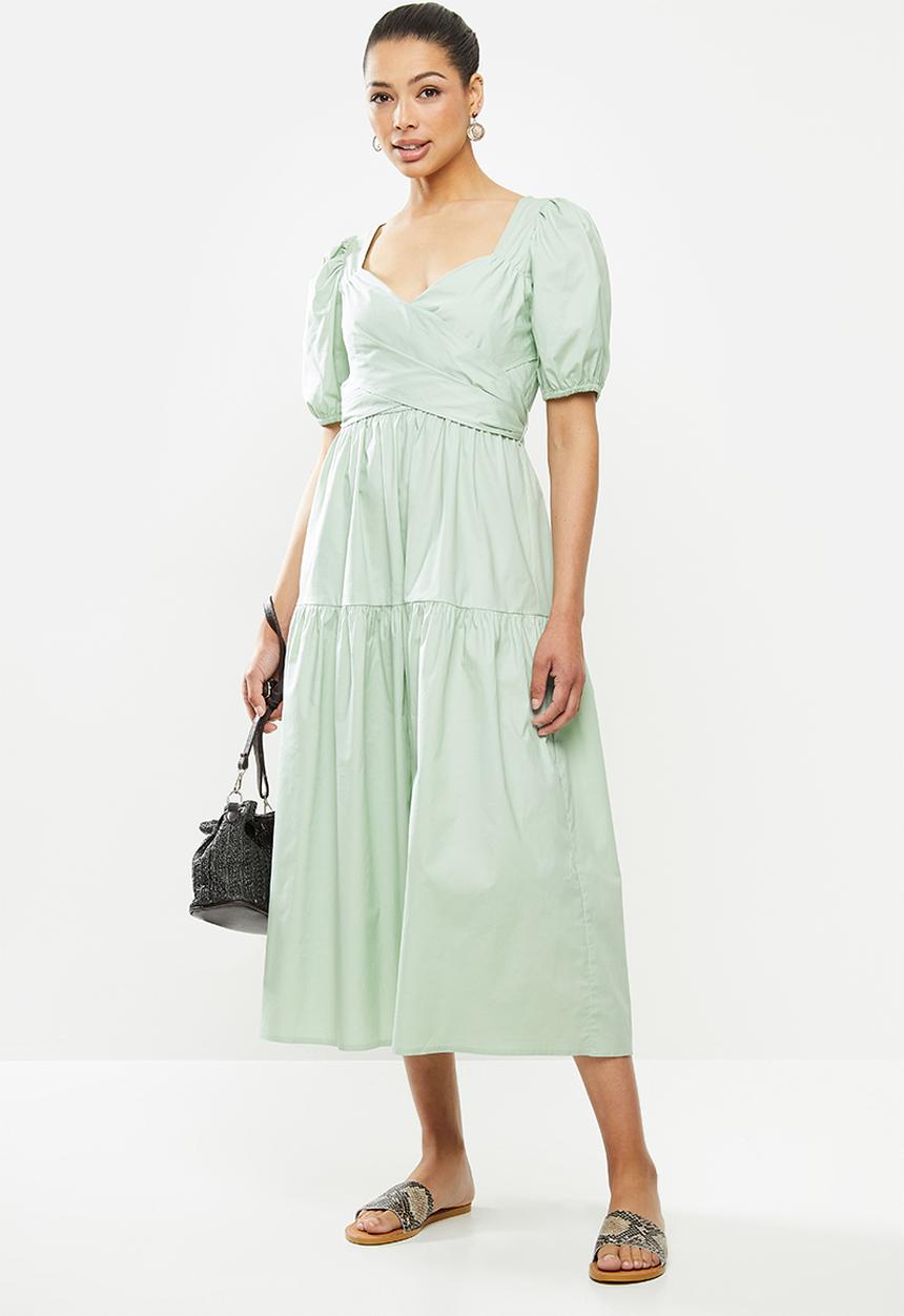 MILLA - Poplin wrap dress - sage