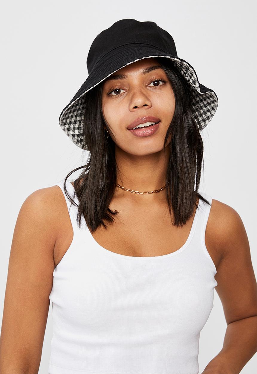 Rubi - Elly reversible wide brim bucket hat - black gingham