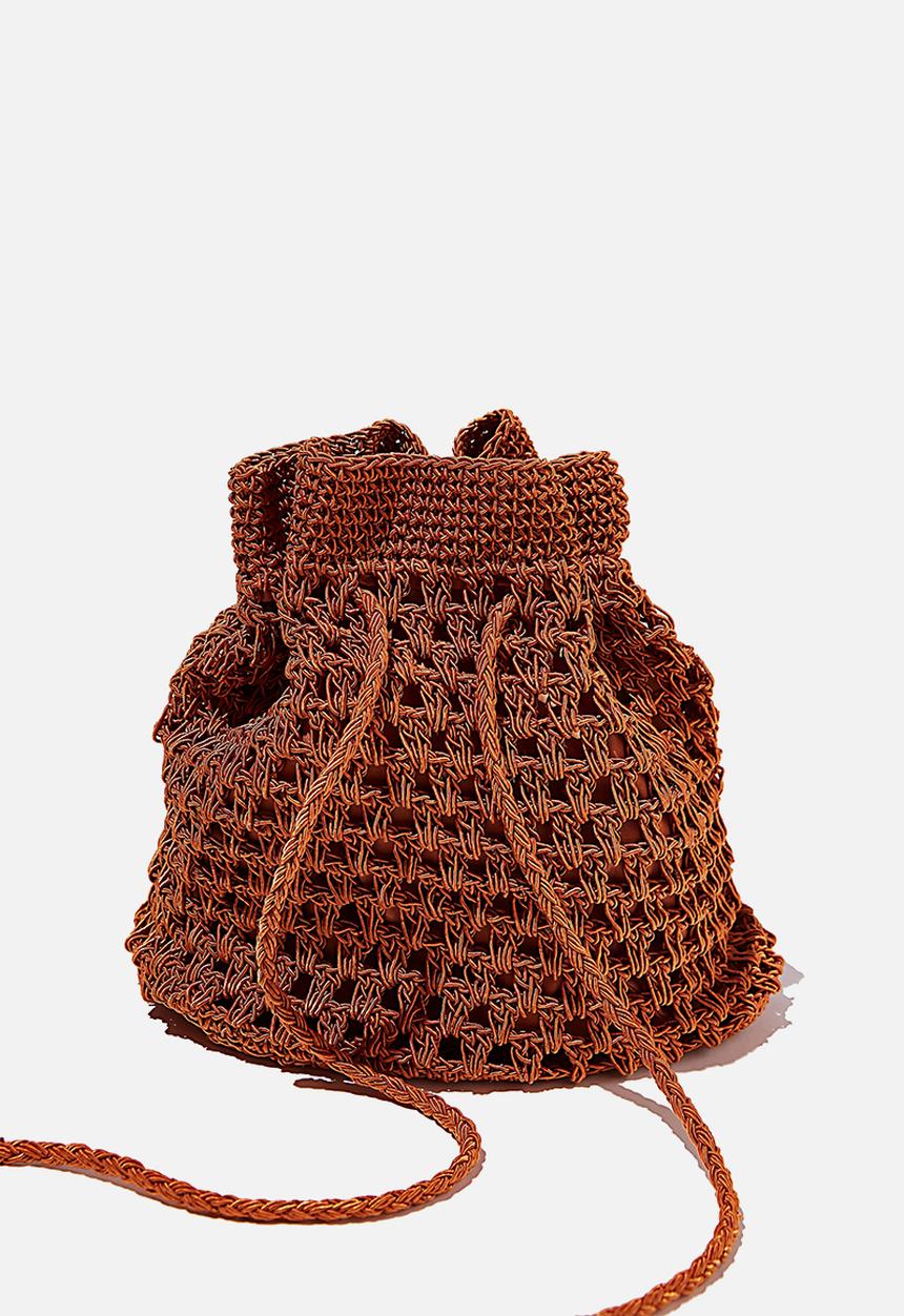 Rubi - Macrame knit bucket bag - chutney