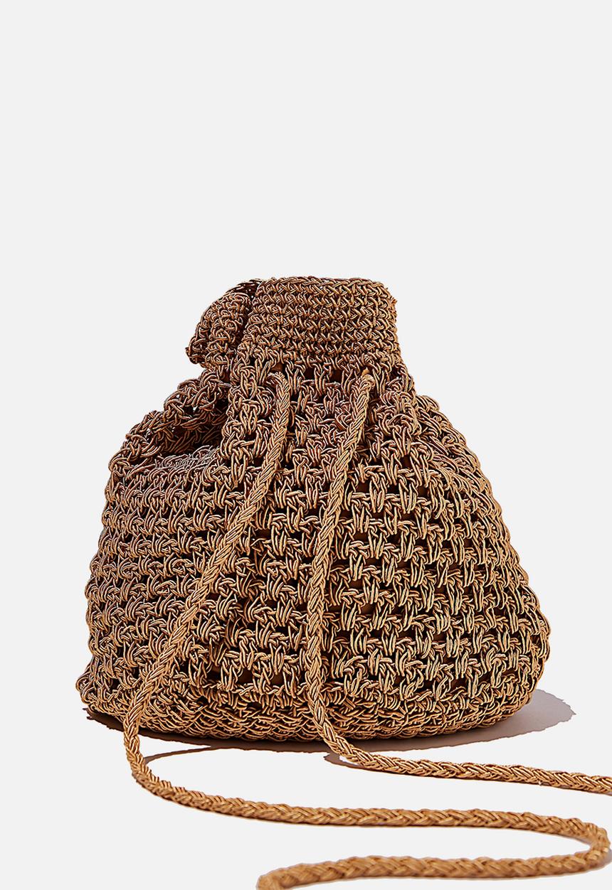 Rubi - Macrame knit bucket bag - mustard