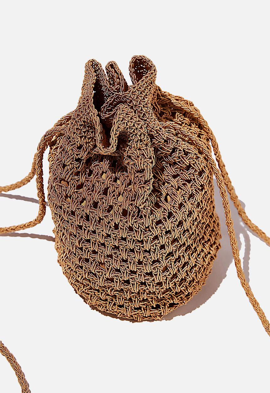 Rubi - Macrame knit bucket bag - mustard