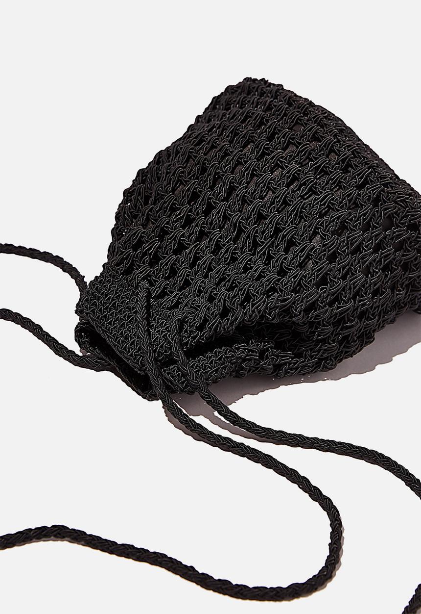 Rubi - Macrame knit bucket bag - black