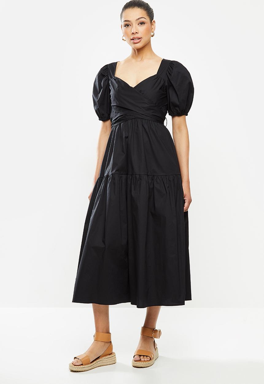 MILLA - Poplin wrap dress - black