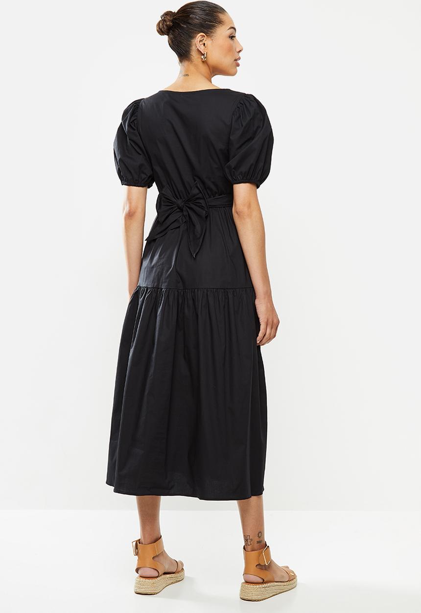 MILLA - Poplin wrap dress - black