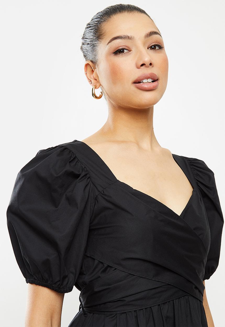 MILLA - Poplin wrap dress - black