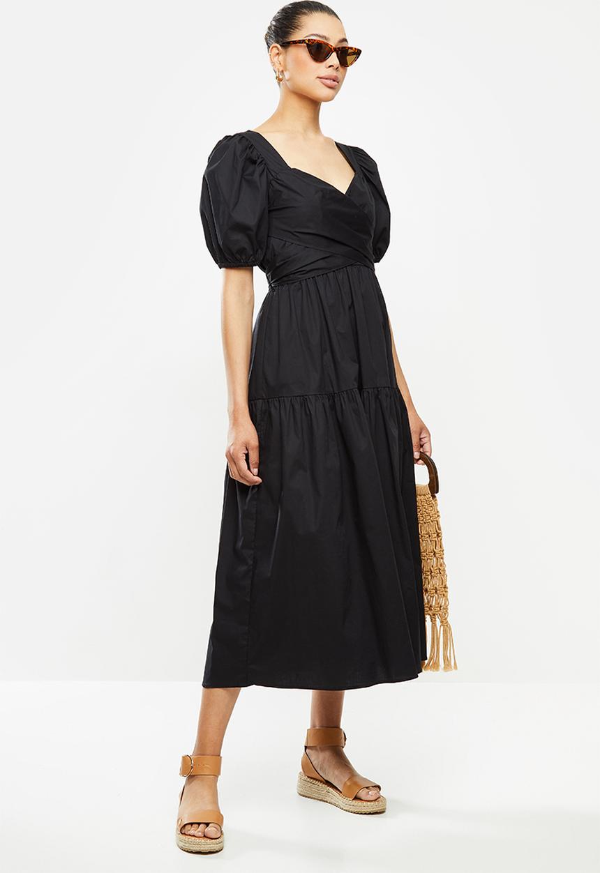 MILLA - Poplin wrap dress - black