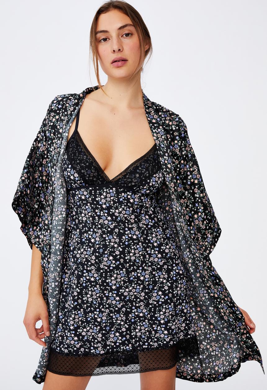 Cotton On - Satin kimono gown - toss ditsy