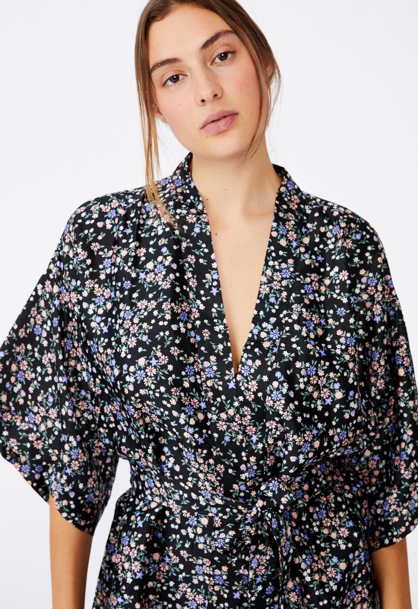 Cotton On - Satin kimono gown - toss ditsy