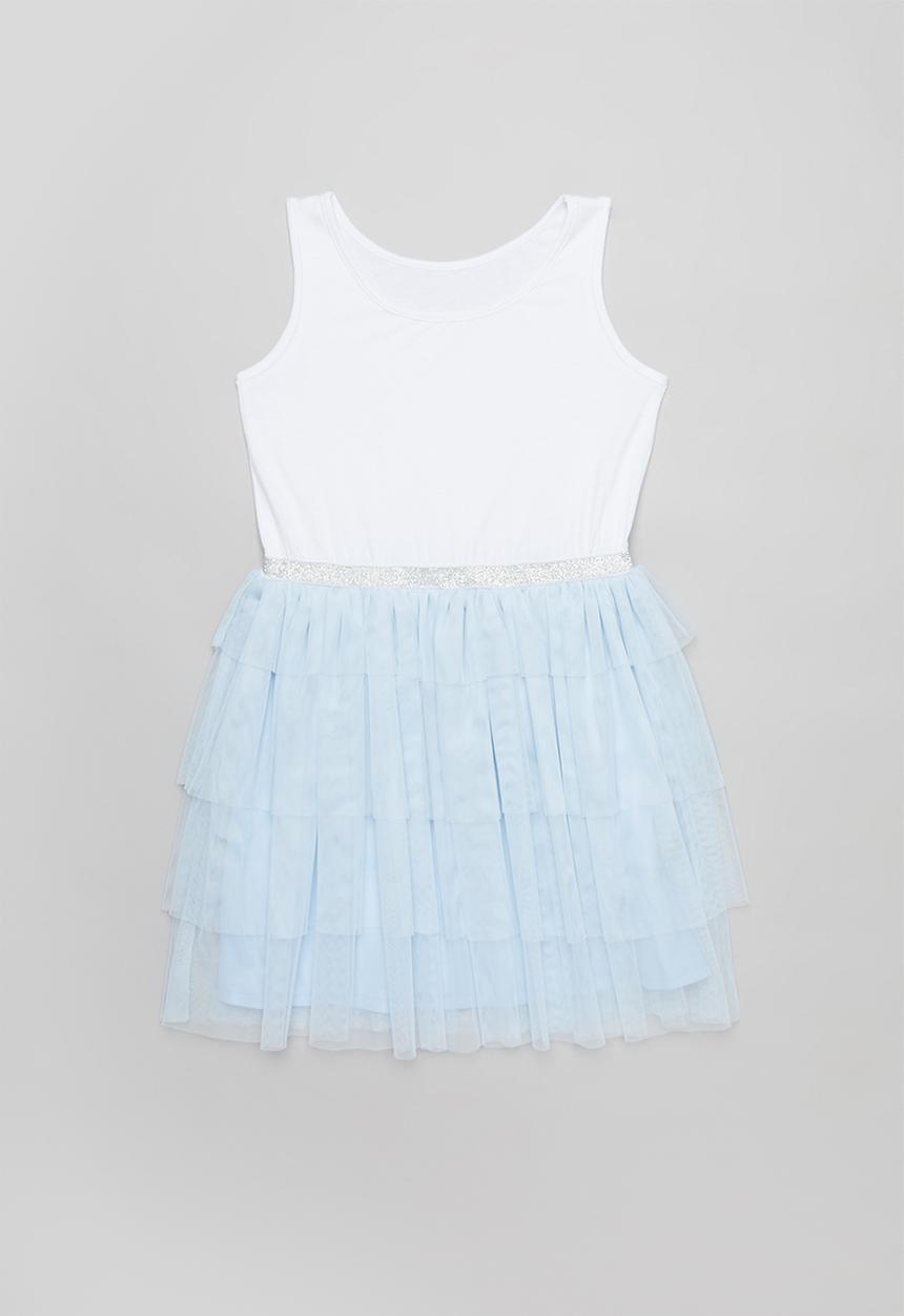 Pop Candy - Tiered mesh combo dress - white & blue
