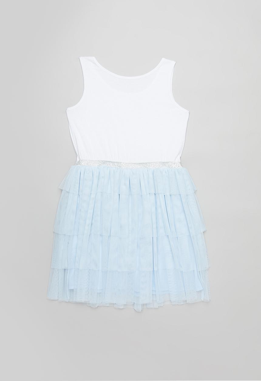 Pop Candy - Tiered mesh combo dress - white & blue
