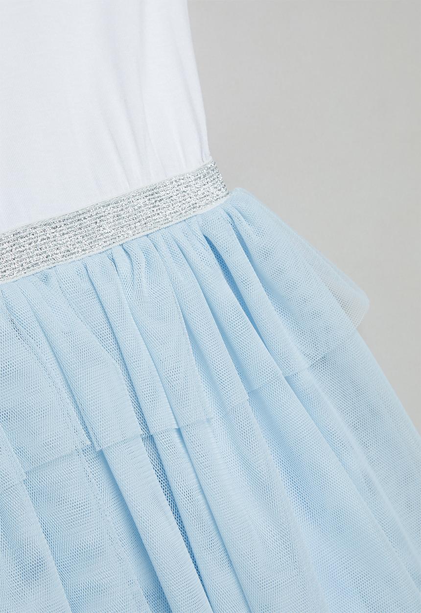 Pop Candy - Tiered mesh combo dress - white & blue