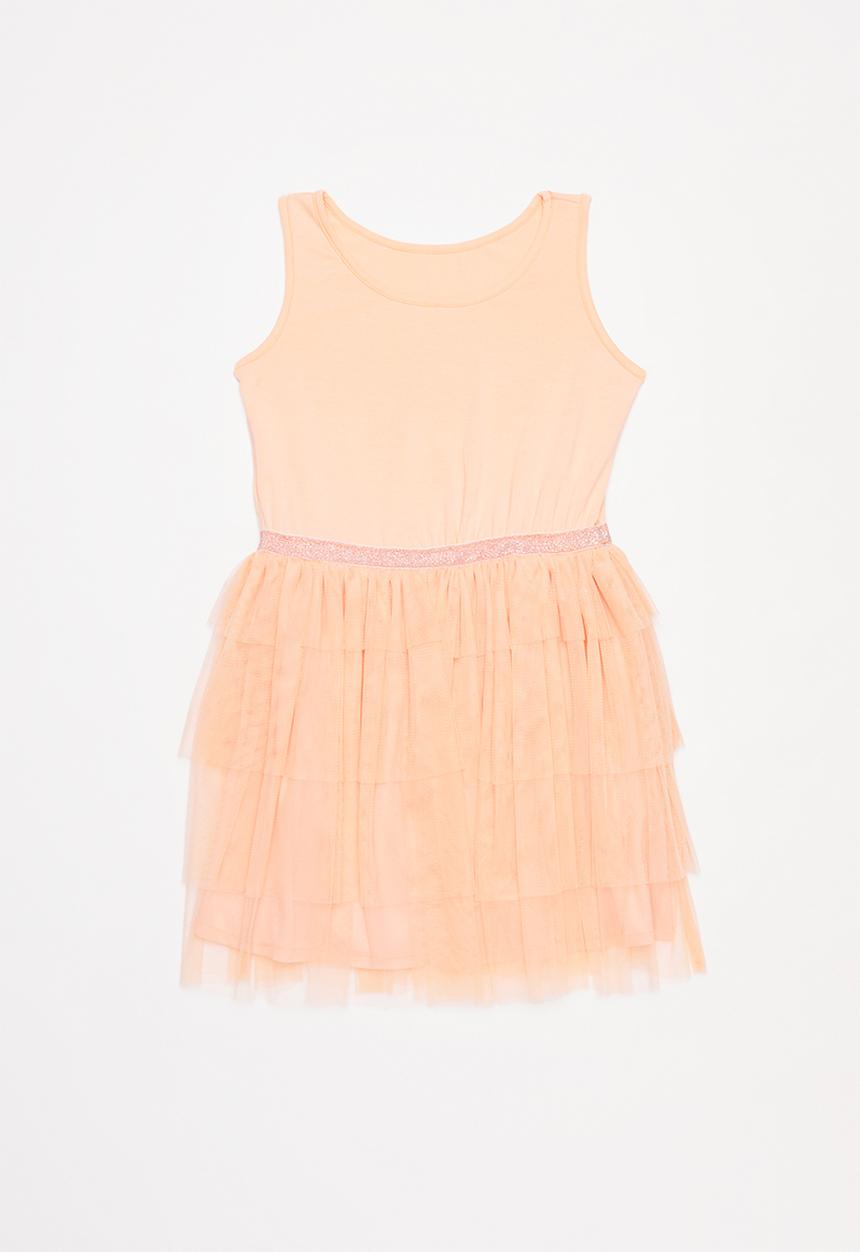 Pop Candy - Tiered mesh combo dress - peach