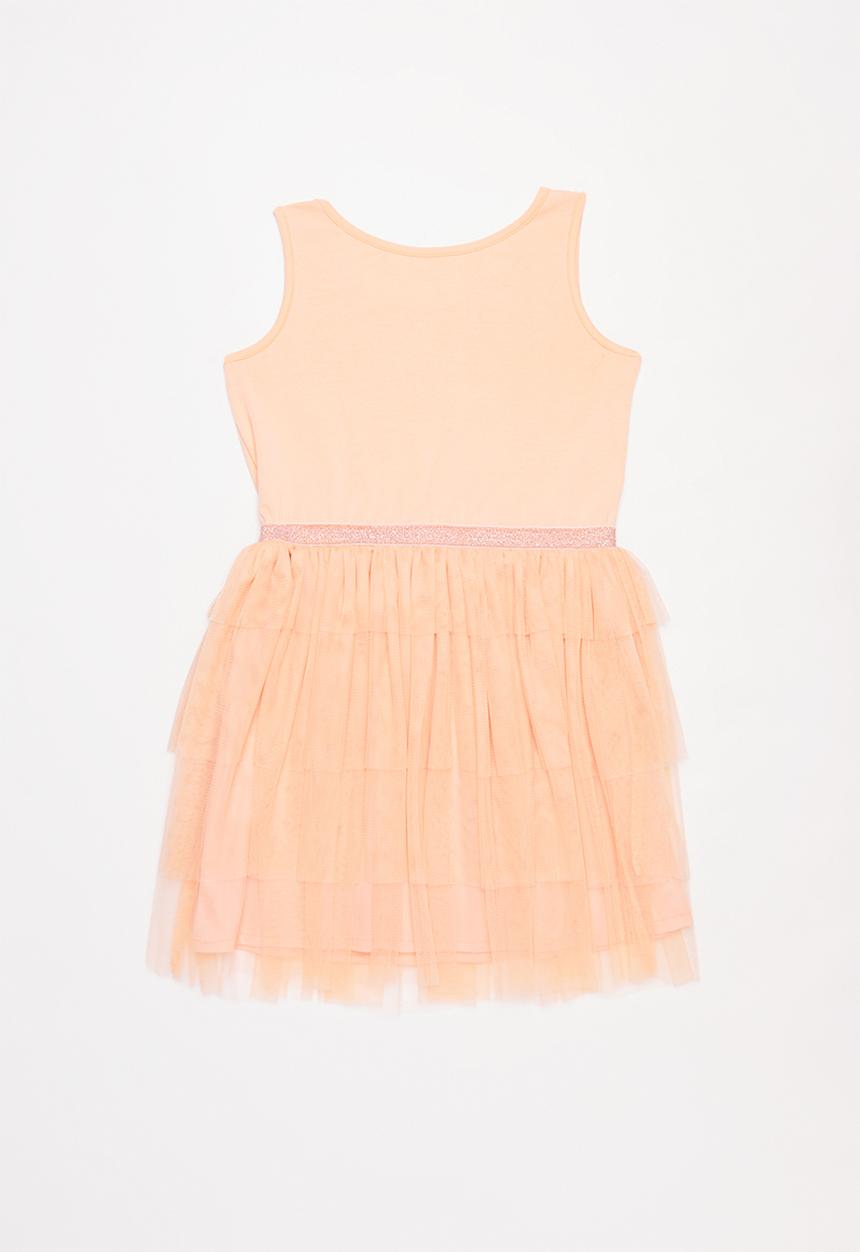 Pop Candy - Tiered mesh combo dress - peach