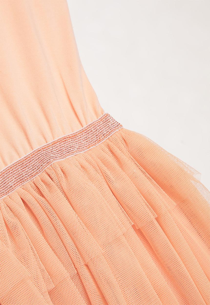 Pop Candy - Tiered mesh combo dress - peach