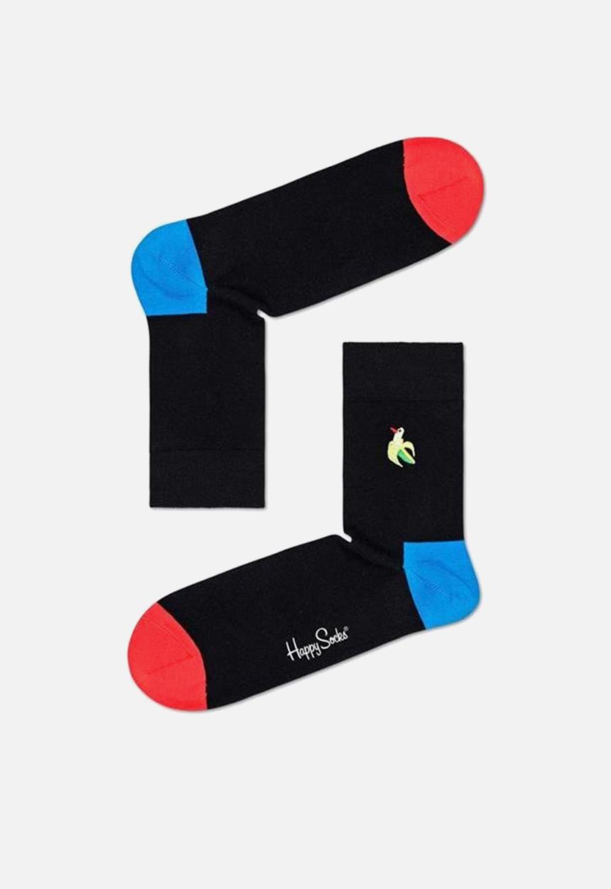 Happy Socks - Embroidery banana bird1/2 crew sock - black