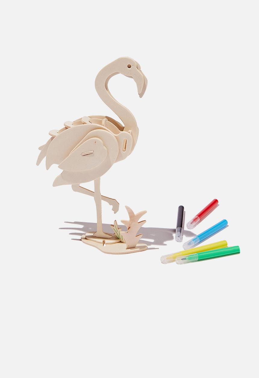 Cotton On - Wooden 3d puzzle and markers - flamingo